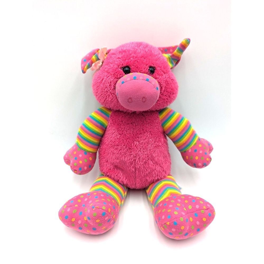 Build A Bear Giggly Piggly Pink Pig Rainbow Plush 2009 HTF VERY RARE!